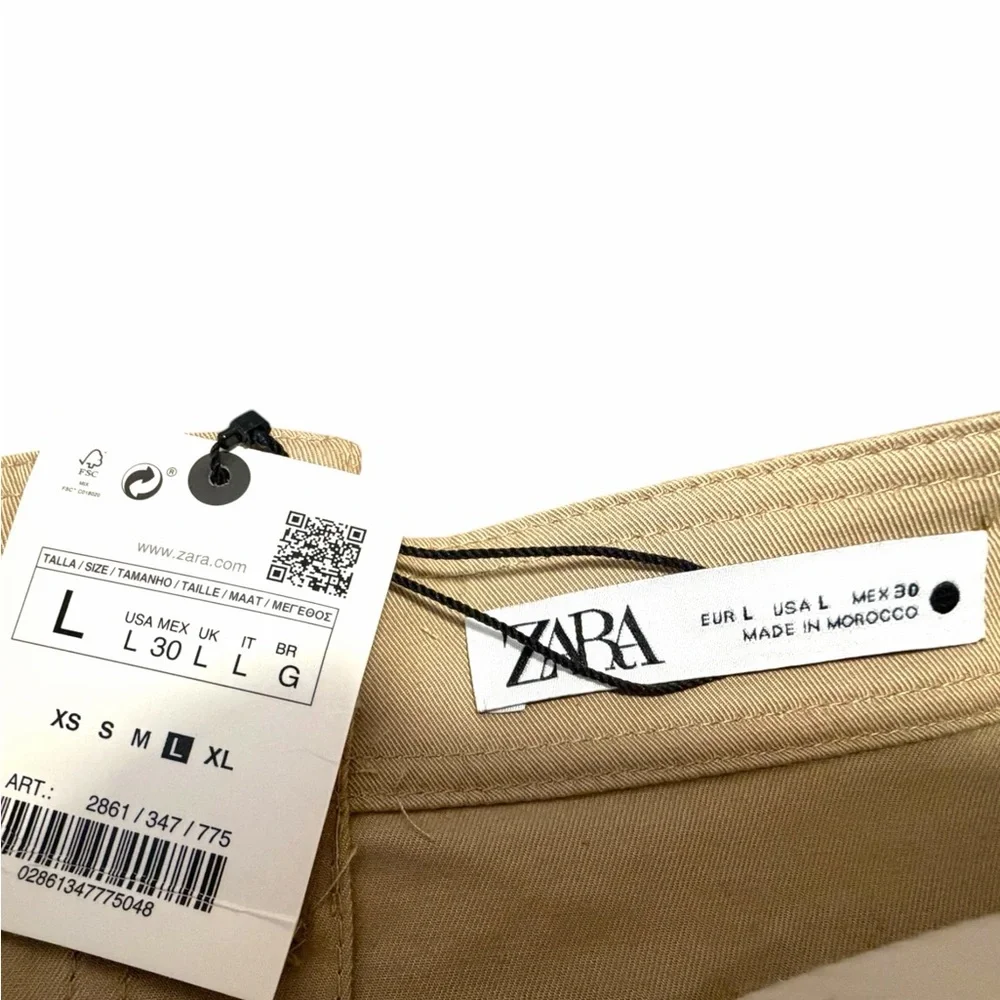 Zara NWT Asymmetrical Beige A- Line Midi Skirt with Front Slit Size L - Picture 5 of 12